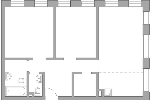 Трёхкомнатная квартира 72.38 м²
